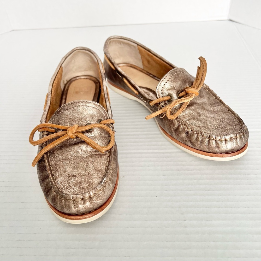 Frye Quincy Gold Leather Tie Boat Shoes 6 – White Rubber Sole Comfort Casual